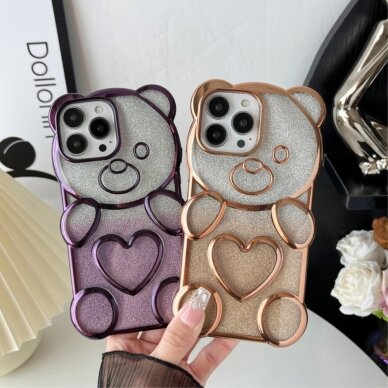 iPhone 13 PRO Tracy nugarėlė Clear Glitter 3D Bear Rose Gold 3