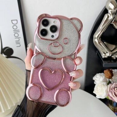 iPhone 13 PRO Tracy nugarėlė Clear Glitter 3D Bear Rose Gold