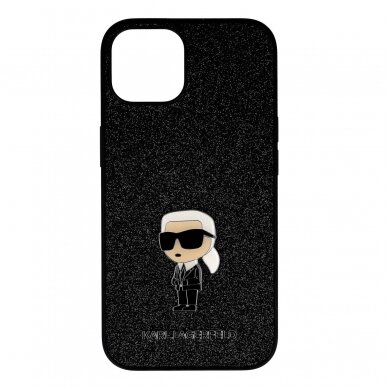 iPhone 14 / 13 black Ikonik Fixed Glitter Metal PIN KARL LAGERFELD nugarėlė