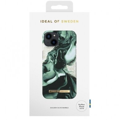 iPhone 14/13 iDeal Of Sweden nugarėlė Golden Olive Marble 2