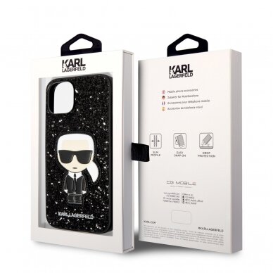 iPhone 14/13 juoda glitter KARL LAGERFELD nugarėlė KLHCP14SGFKPK 7