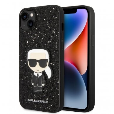 iPhone 14 PLUS juoda glitter KARL LAGERFELD nugarėlė KLHCP14MGFKPK