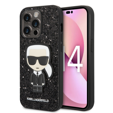 iPhone 14 PRO juoda glitter KARL LAGERFELD nugarėlė KLHCP14LGFKPK