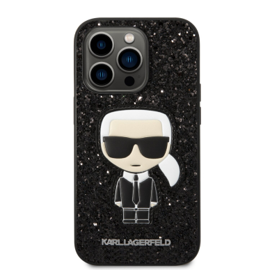 iPhone 14 PRO juoda glitter KARL LAGERFELD nugarėlė KLHCP14LGFKPK 2