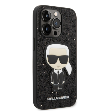 iPhone 14 PRO juoda glitter KARL LAGERFELD nugarėlė KLHCP14LGFKPK 4