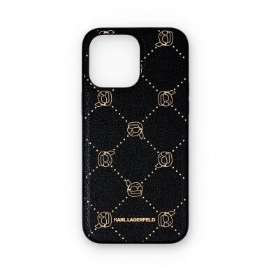 iPhone 14 PRO MAX black Magsafe PU Karl Heads Pattern KARL LAGERFELD nugarėlė