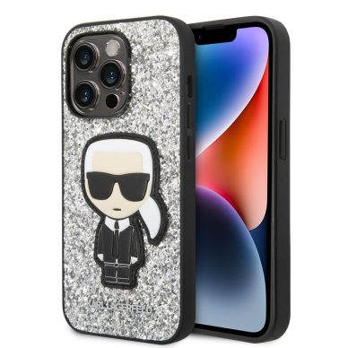 iPhone 14 PRO sidabro sp. glitter KARL LAGERFELD nugarėlė KLHCP14LGFKPG