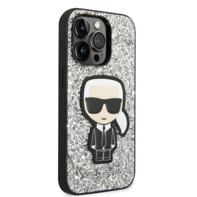 iPhone 14 PRO sidabro sp. glitter KARL LAGERFELD nugarėlė KLHCP14LGFKPG 4