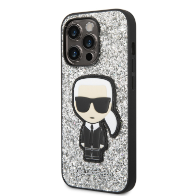 iPhone 14 PRO sidabro sp. glitter KARL LAGERFELD nugarėlė KLHCP14LGFKPG 3