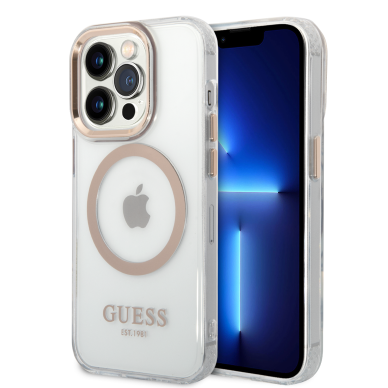 iPhone 14 PRO skaidri + aukso spalvos Magsafe GUESS nugarėlė GUHMP14LHTRMD 1