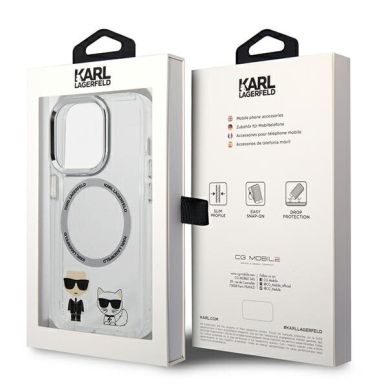 iPhone 14 PRO skaidri + sidabro sp. Magsafe KARL LAGERFELD nugarėlė KLHMP14LHKCT 5