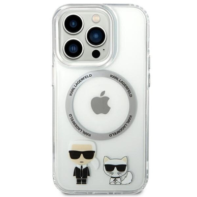 iPhone 14 PRO skaidri + sidabro sp. Magsafe KARL LAGERFELD nugarėlė KLHMP14LHKCT