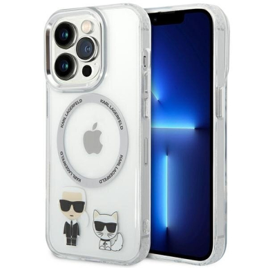 iPhone 14 PRO skaidri + sidabro sp. Magsafe KARL LAGERFELD nugarėlė KLHMP14LHKCT 2