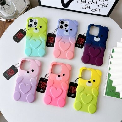 iPhone 14 PRO Tracy nugarėlė 3D Bear Purple/Pink 3