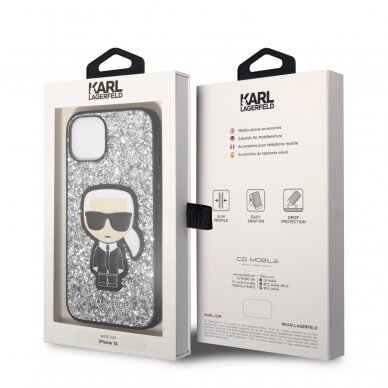 iPhone 14/13 sidabro spalvos glitter KARL LAGERFELD nugarėlė KLHCP14SGFKPG 7