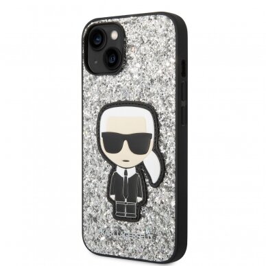 iPhone 14/13 sidabro spalvos glitter KARL LAGERFELD nugarėlė KLHCP14SGFKPG 3