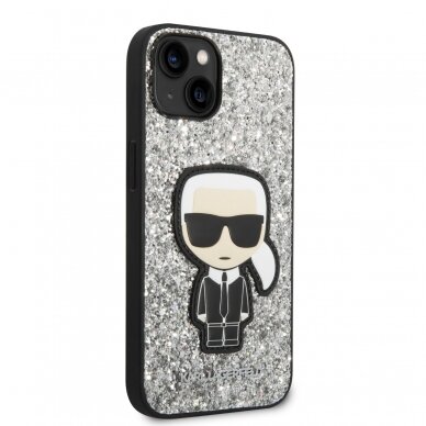 iPhone 14/13 sidabro spalvos glitter KARL LAGERFELD nugarėlė KLHCP14SGFKPG 4