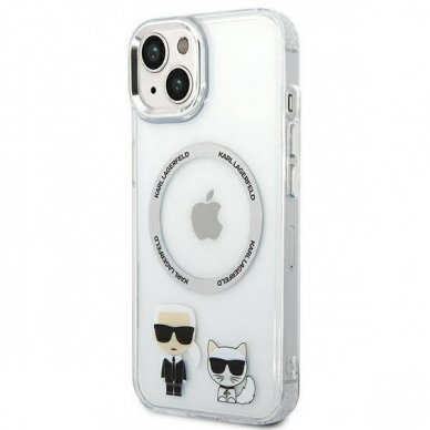 iPhone 14/13 skaidri + sidabro sp. Magsafe KARL LAGERFELD nugarėlė KLHMP14SHKCT