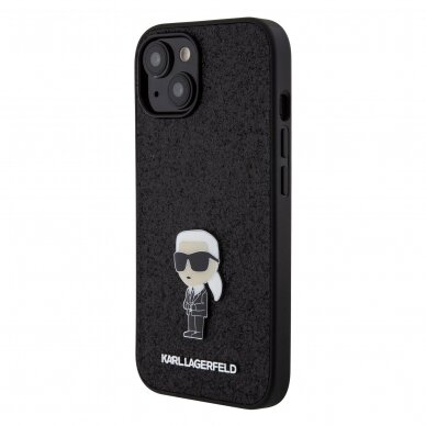 iPhone 15 black Ikonik Fixed Glitter Metal PIN KARL LAGERFELD nugarėlė 1