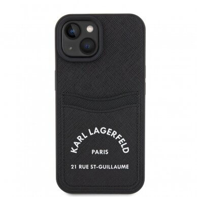 iPhone 15 black Saffiano Cardslots RSG 3D Logo KARL LAGERFELD nugarėlė 2