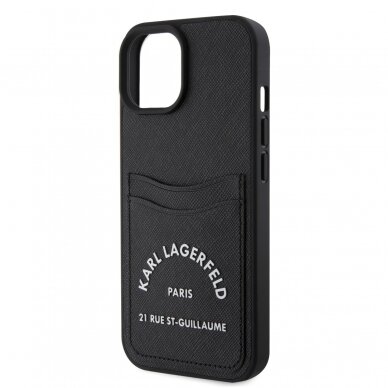 iPhone 15 black Saffiano Cardslots RSG 3D Logo KARL LAGERFELD nugarėlė 5