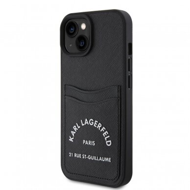 iPhone 15 black Saffiano Cardslots RSG 3D Logo KARL LAGERFELD nugarėlė 1