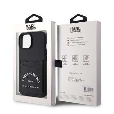 iPhone 15 black Saffiano Cardslots RSG 3D Logo KARL LAGERFELD nugarėlė 7