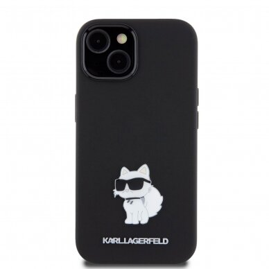 iPhone 15 black Silicone Metal PIN KARL LAGERFELD nugarėlė 1