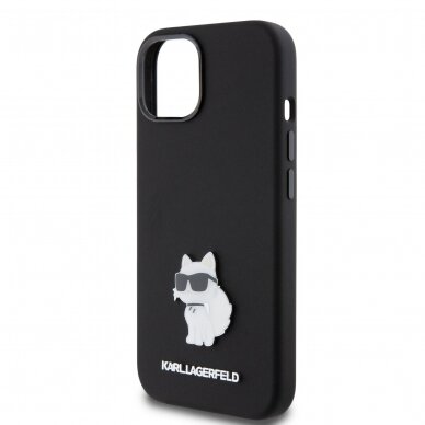 iPhone 15 black Silicone Metal PIN KARL LAGERFELD nugarėlė 3