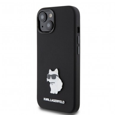 iPhone 15 black Silicone Metal PIN KARL LAGERFELD nugarėlė