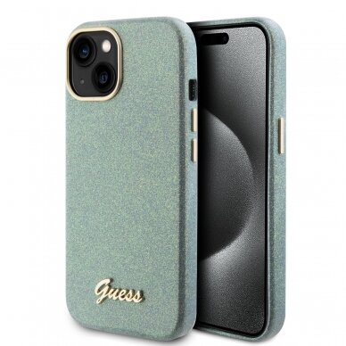 iPhone 15 khaki Glitter Glossy Script GUESS nugarėlė 2