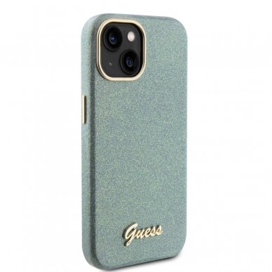 iPhone 15 khaki Glitter Glossy Script GUESS nugarėlė 3