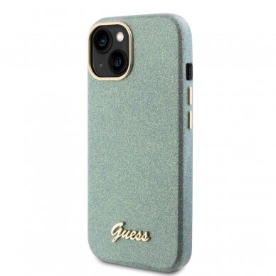 iPhone 15 khaki Glitter Glossy Script GUESS nugarėlė 1