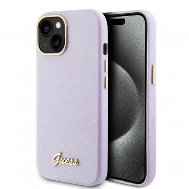 iPhone 15 lilac Glitter Glossy Script GUESS nugarėlė 2