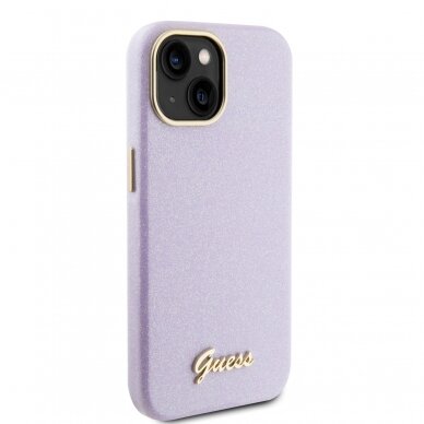 iPhone 15 lilac Glitter Glossy Script GUESS nugarėlė 3