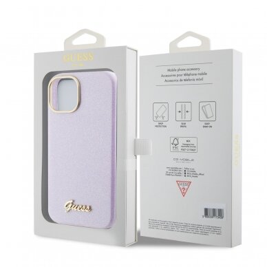 iPhone 15 lilac Glitter Glossy Script GUESS nugarėlė 7