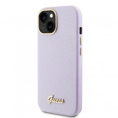 iPhone 15 lilac Glitter Glossy Script GUESS nugarėlė 1