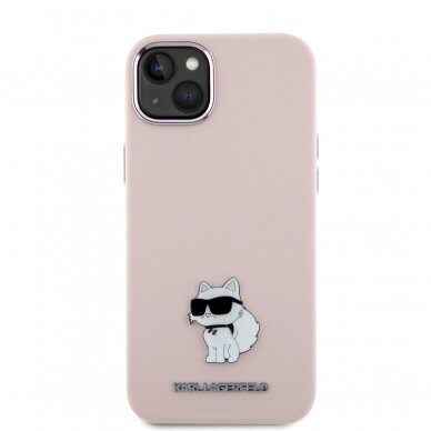 iPhone 15 pink Silicone Metal PIN KARL LAGERFELD nugarėlė 2