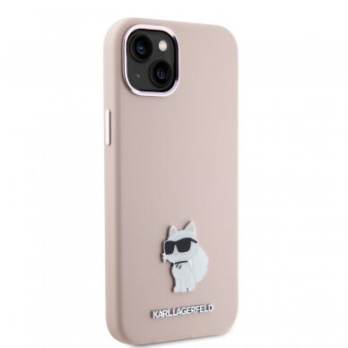 iPhone 15 pink Silicone Metal PIN KARL LAGERFELD nugarėlė 3