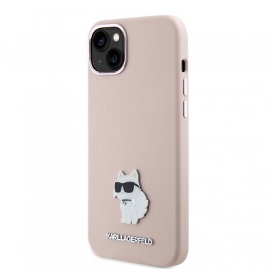 iPhone 15 pink Silicone Metal PIN KARL LAGERFELD nugarėlė 1