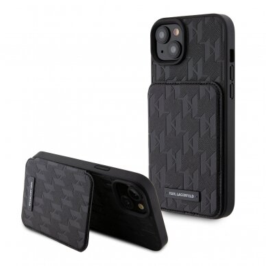 iPhone 15 PLUS black Saffiano Cardslots and Stand Monogram KARL LAGERFELD nugarėlė 4