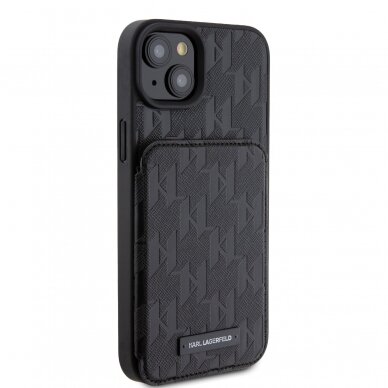 iPhone 15 PLUS black Saffiano Cardslots and Stand Monogram KARL LAGERFELD nugarėlė 3