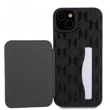 iPhone 15 PLUS black Saffiano Cardslots and Stand Monogram KARL LAGERFELD nugarėlė 2