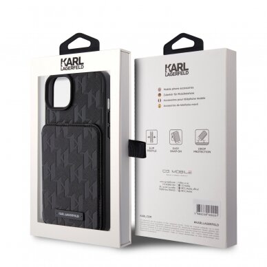 iPhone 15 PLUS black Saffiano Cardslots and Stand Monogram KARL LAGERFELD nugarėlė 8