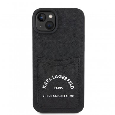 iPhone 15 PLUS black Saffiano Cardslots RSG 3D Logo KARL LAGERFELD nugarėlė 2