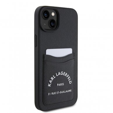 iPhone 15 PLUS black Saffiano Cardslots RSG 3D Logo KARL LAGERFELD nugarėlė 3