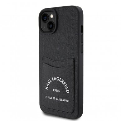 iPhone 15 PLUS black Saffiano Cardslots RSG 3D Logo KARL LAGERFELD nugarėlė 1