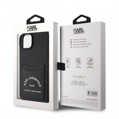 iPhone 15 PLUS black Saffiano Cardslots RSG 3D Logo KARL LAGERFELD nugarėlė 7