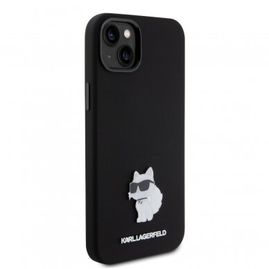 iPhone 15 PLUS black Silicone Metal PIN KARL LAGERFELD nugarėlė 2