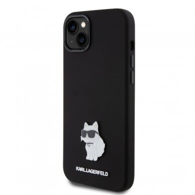 iPhone 15 PLUS black Silicone Metal PIN KARL LAGERFELD nugarėlė 1